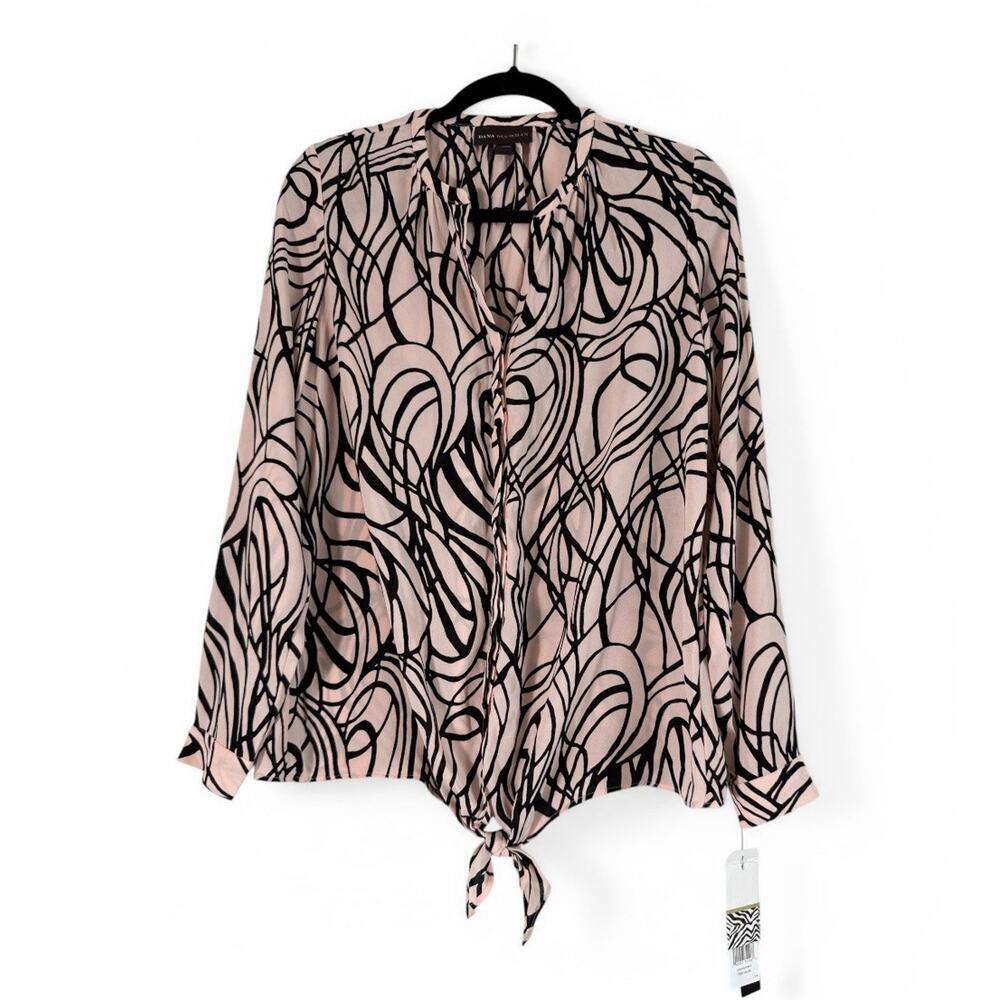 Dana Buchman Women's Long Sleeve Blouse, Multicolor Geometric, Size XL Preppy